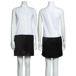 Victoria Beckham Pleated Bodice Tailored Sleeveless Shift Dress (White/Black)